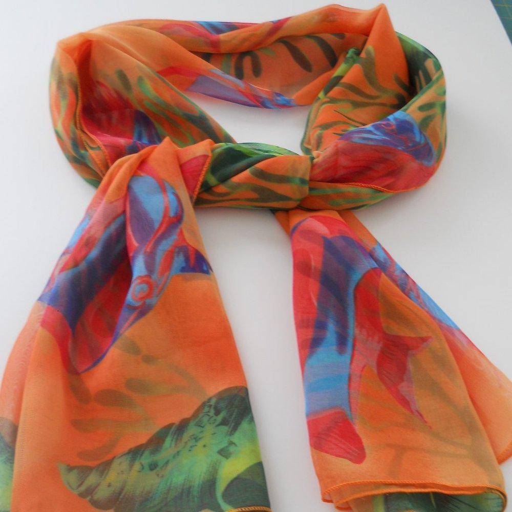 Tropical print chiffon scarf